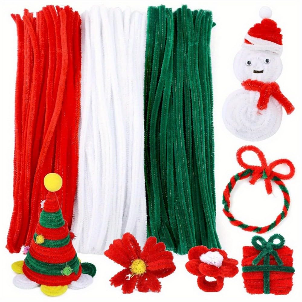Art Craft New Year - 100-300 Pcs Batang Chenille Tebal Merah