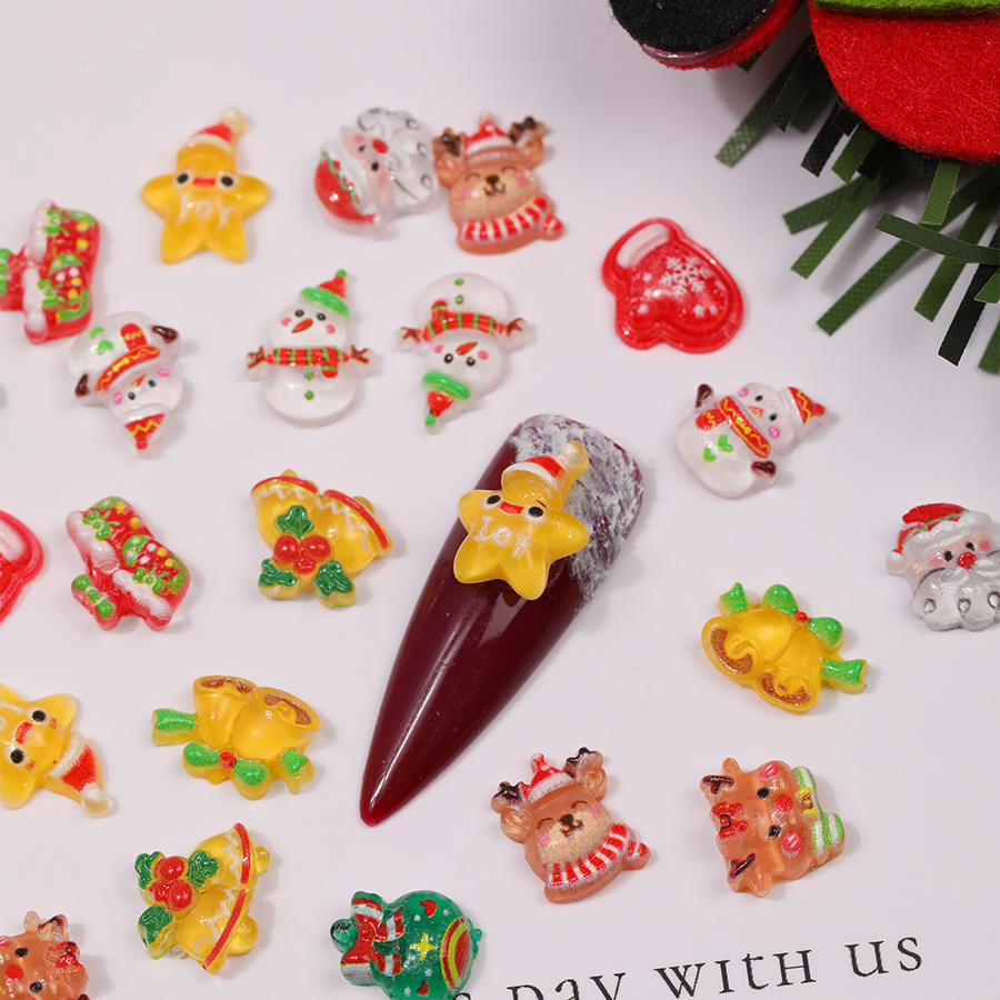 24Pcs Hiasan Kuku Natal Kartun - Art And Craft For Xmas ulasan dan harga